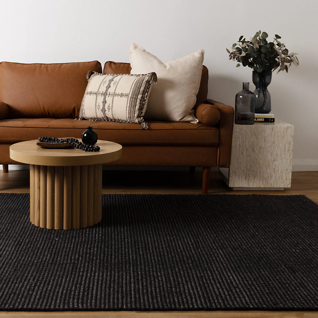 Nova Handwoven Black Wool Rug