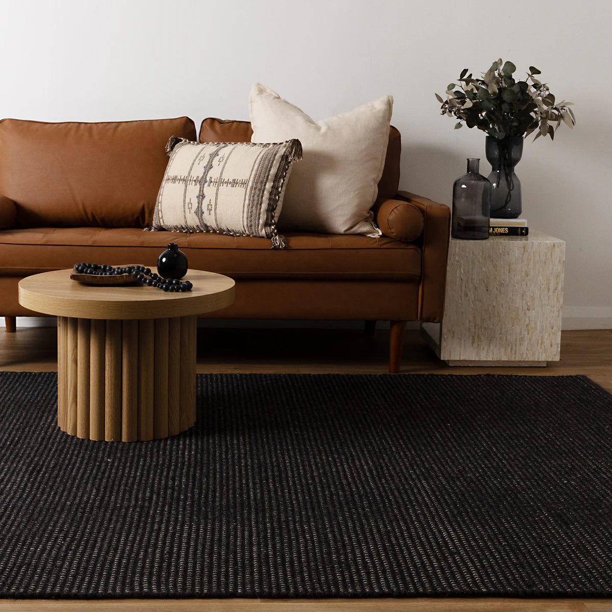 Nova Handwoven Black Wool Rug